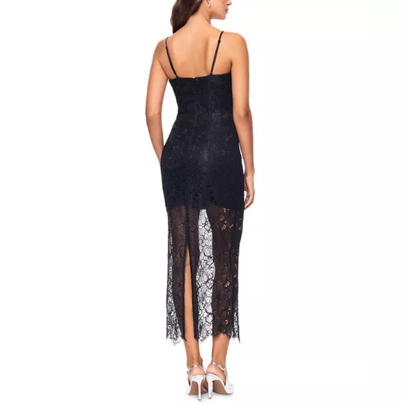 Betsy & Adam Black Sleeveless Lace Overlay Sheer Hem Midi Dress Size 4 - Picture 2 of 5